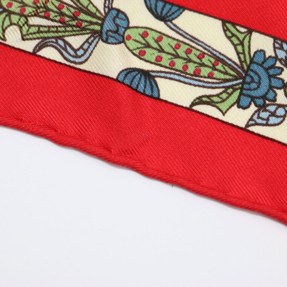 HERMES Hermes Carre 45 TORANA Silk Print Scarf Muffler Red Women's - Picture 4 of 6